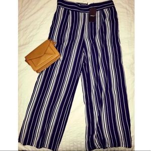 Blue & White Cropped Palazzo Trousers